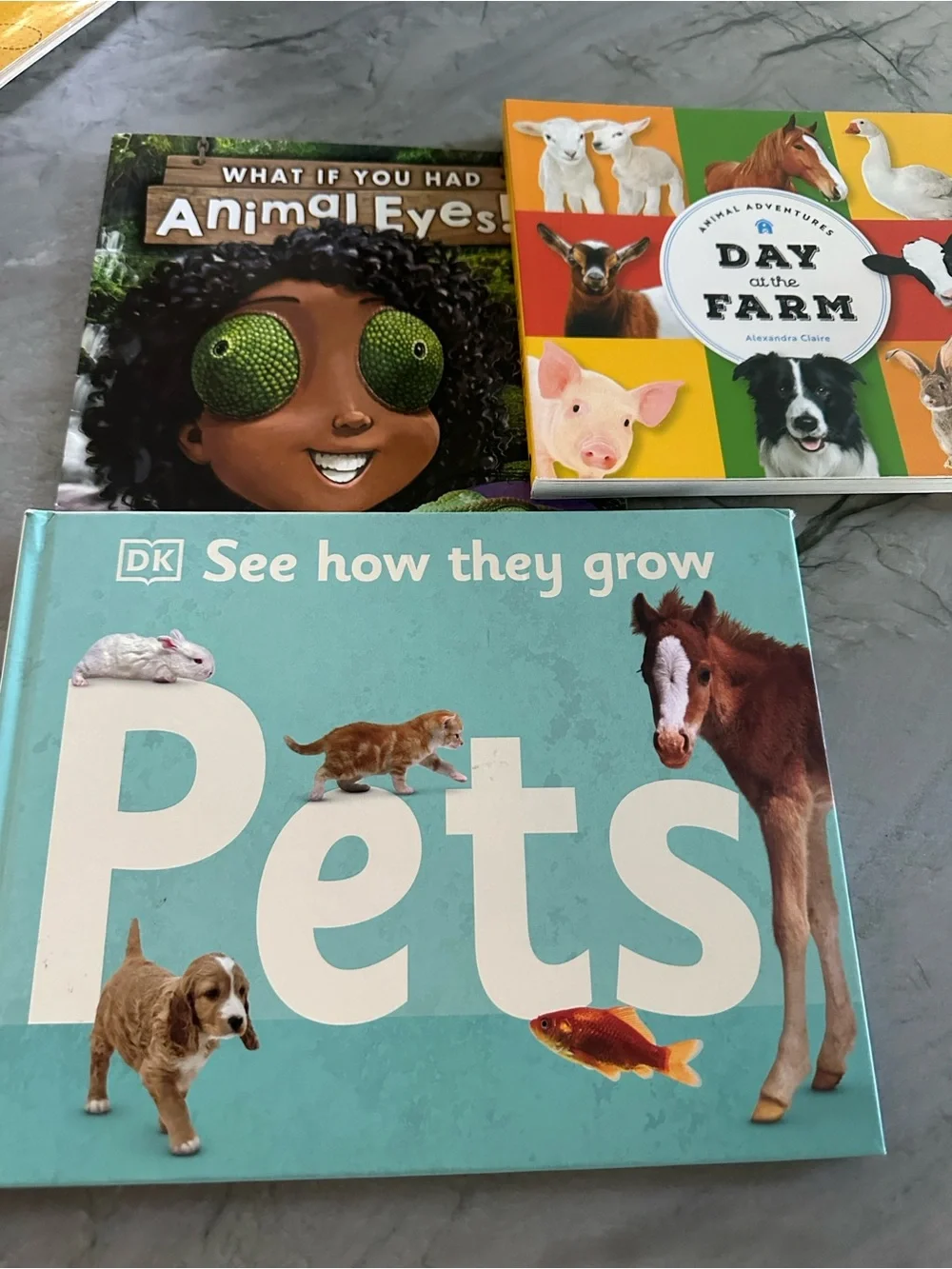 Lot of 3-Pets, Farm, Animal Eyes- Children's Book